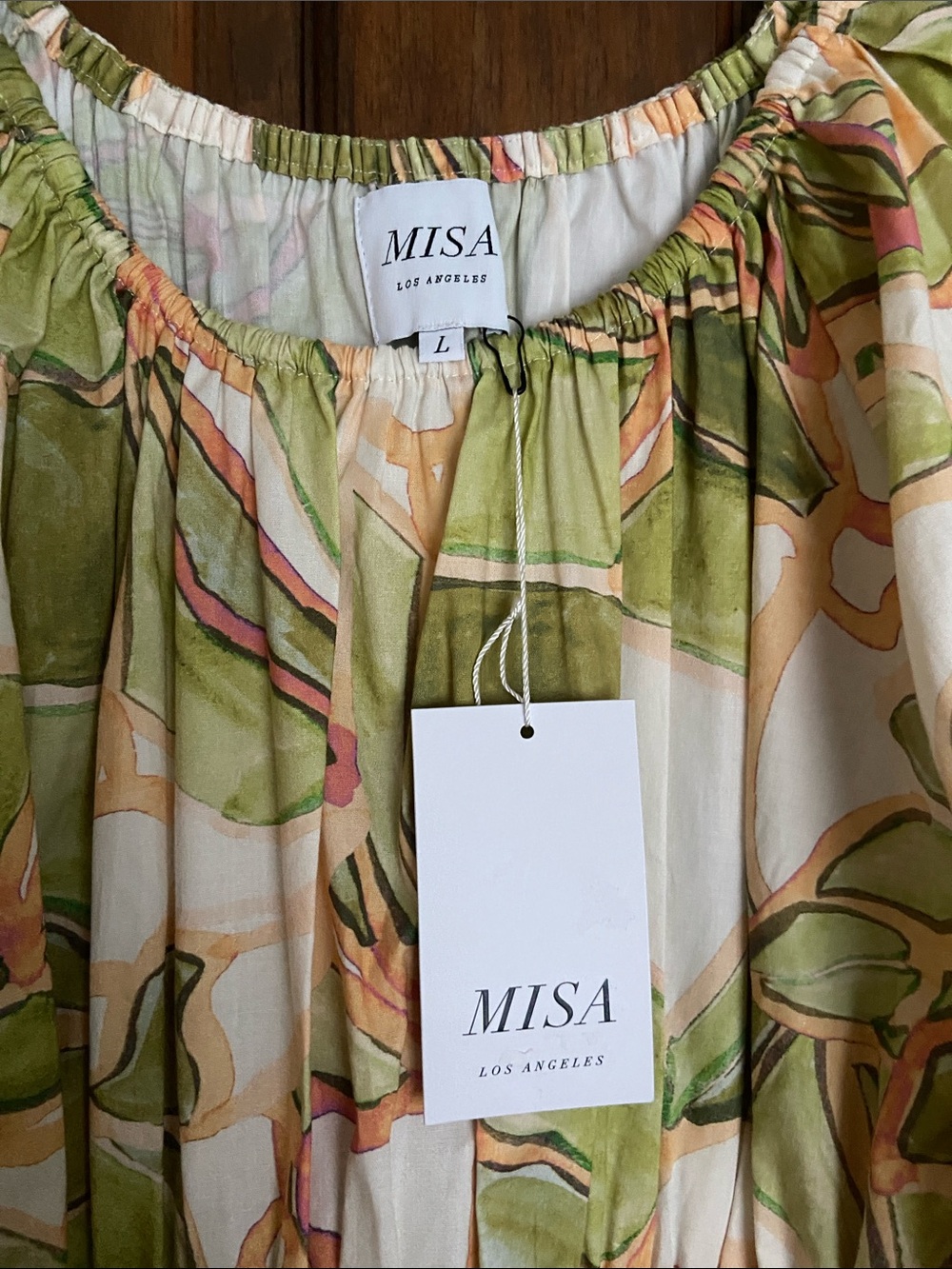 Misa Los Angeles Senia Dress, Green & Cream Floral Print. Brand New (Size LG) - Picture 3 of 7